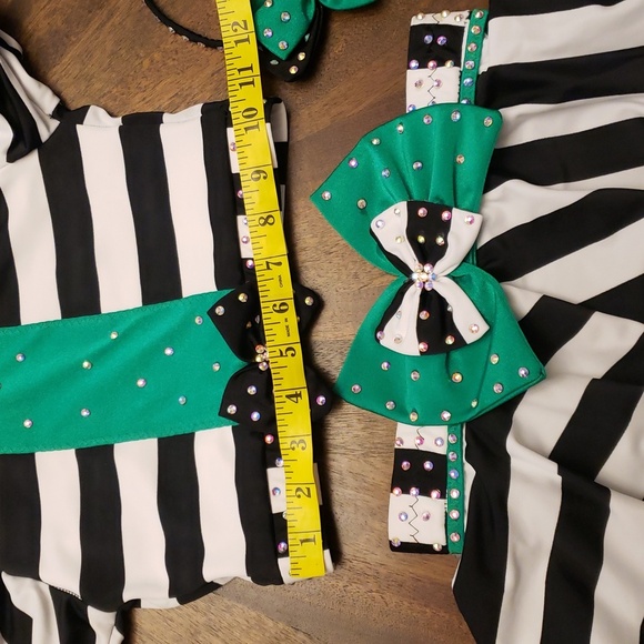 Striped Black and White Kids Dance  Costume Rhinestones Beetlejuice Waistress - Picture 8 of 16